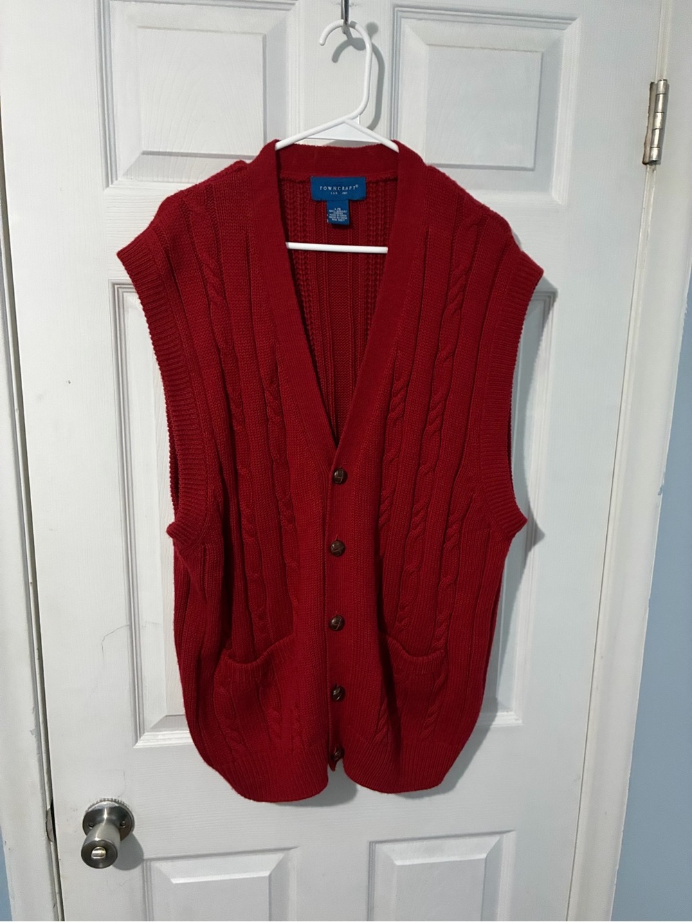 Towncraft Red Cable-Knit Button Front Vest